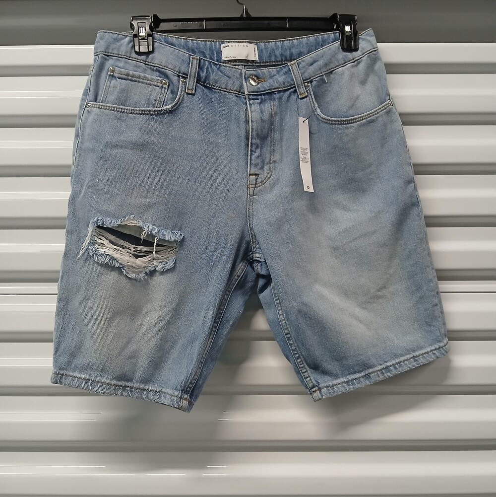 Asos Womens Denim Jeans Shorts Size 34 Waist Blue Preppy Deconstructed Casual